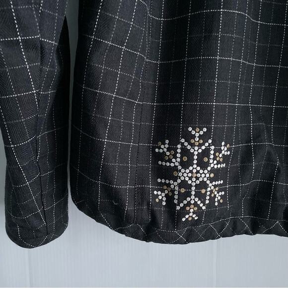 Obermeyer plaid patterned snowboarding jacket fits M/L snowflake on back hooded - Picture 5 of 9